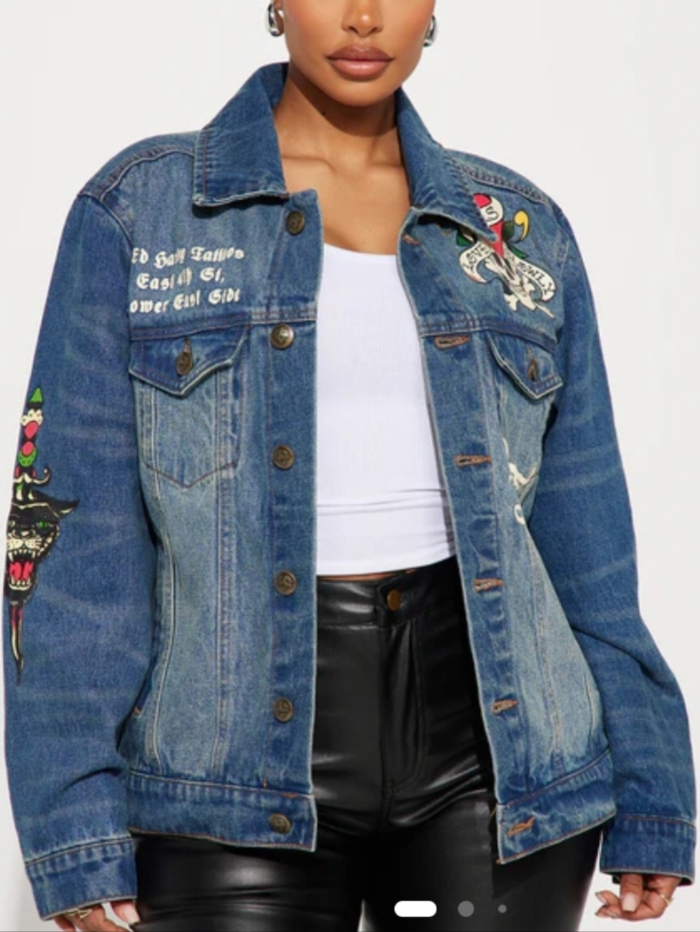 Ed Hardy Denim Patchwork Jacket with Graphic Embroidery